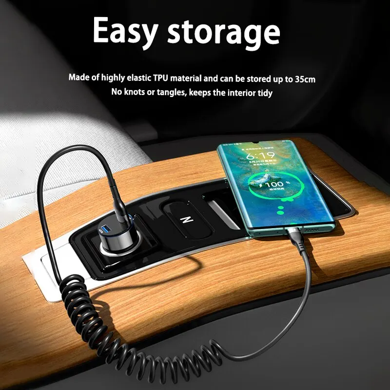 כבל USB Type C קפיצי לטעינה מהירה באורך עד 1 מטר – תמונה 3
