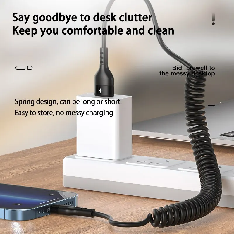 כבל USB Type C קפיצי לטעינה מהירה באורך עד 1 מטר – תמונה 4