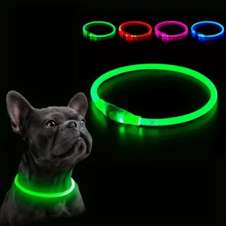 קולר LED מואר לכלב נטען USB – ניתן להתאמה במגוון צבעים