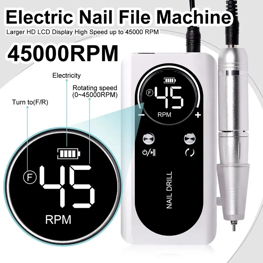 מכשיר שיוף ציפורניים מקצועי 45000RPM נטען ושקט – תמונה 2