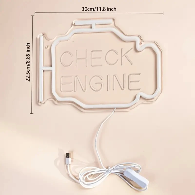 מנורת ניאון לד CHECK ENGINE לתלייה על קיר לעיצוב הבית – תמונה 3