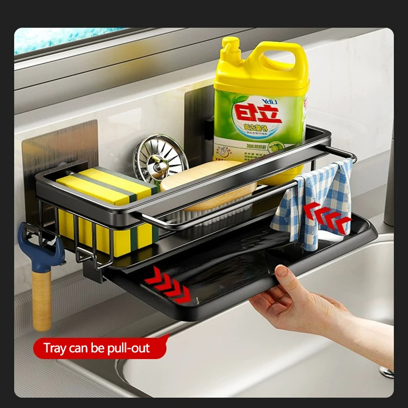 מתקן ספוגים לכיור דביק לקיר ללא קידוח לאחסון סבון – תמונה 3