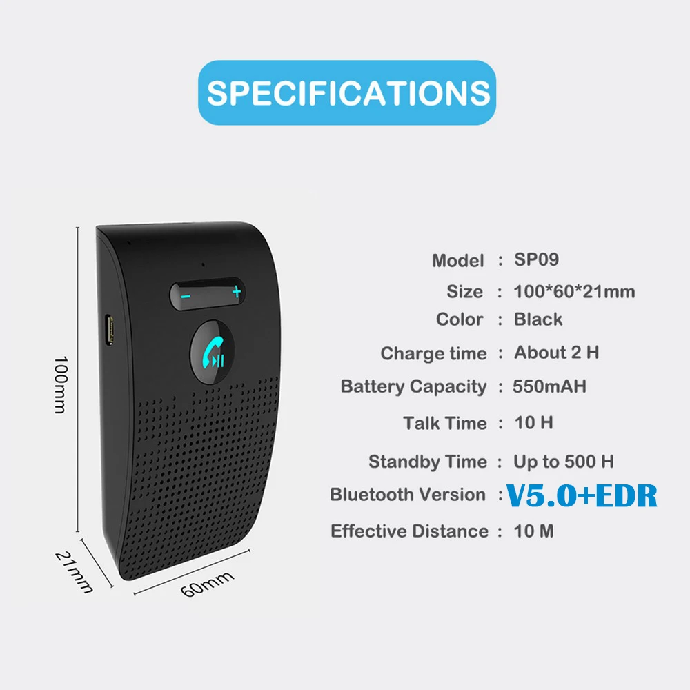 דיבורית Bluetooth לרכב נטענת עם מיקרופון כפול וקליפס – תמונה 5
