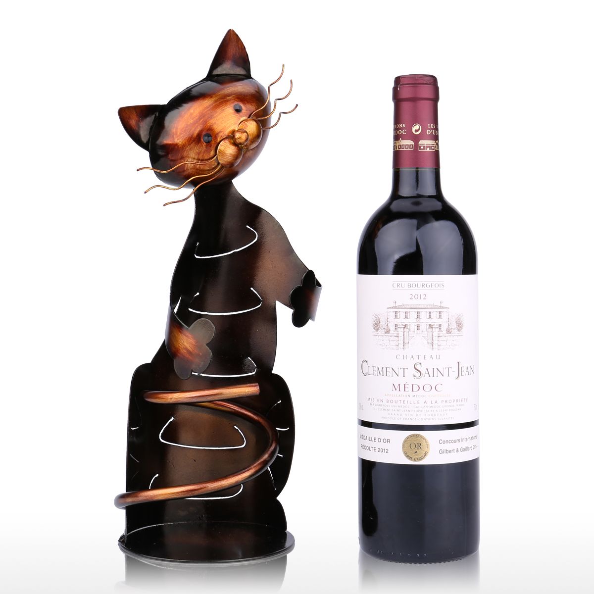 מעמד יין חתול עבודת יד לעיצוב הבית והמטבח – תמונה 2