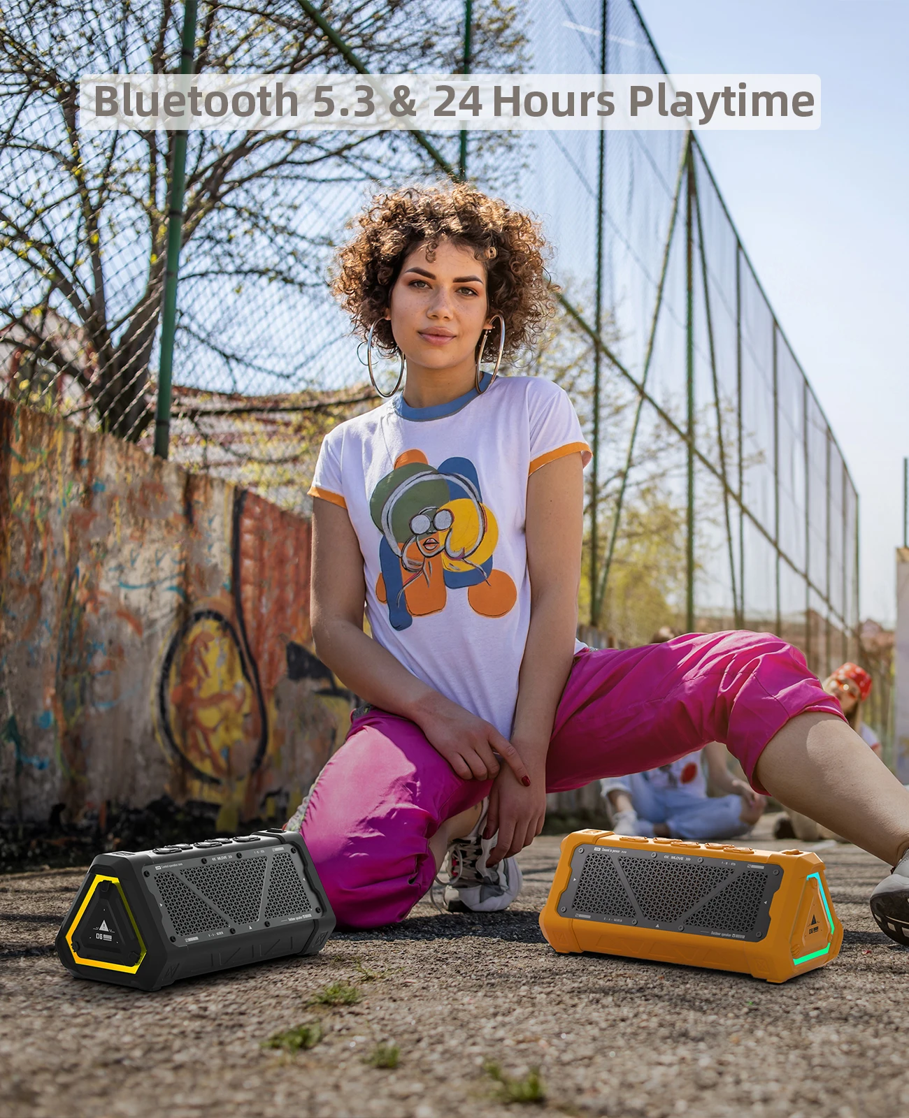 רמקול בלוטות' עמיד למים וזעזועים עם תאורת RGB לשימוש חיצוני – תמונה 2