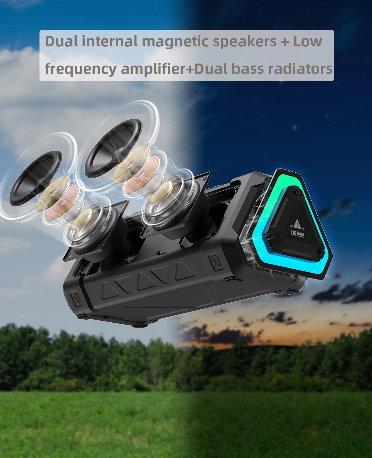 רמקול בלוטות' עמיד למים וזעזועים עם תאורת RGB לשימוש חיצוני – תמונה 3