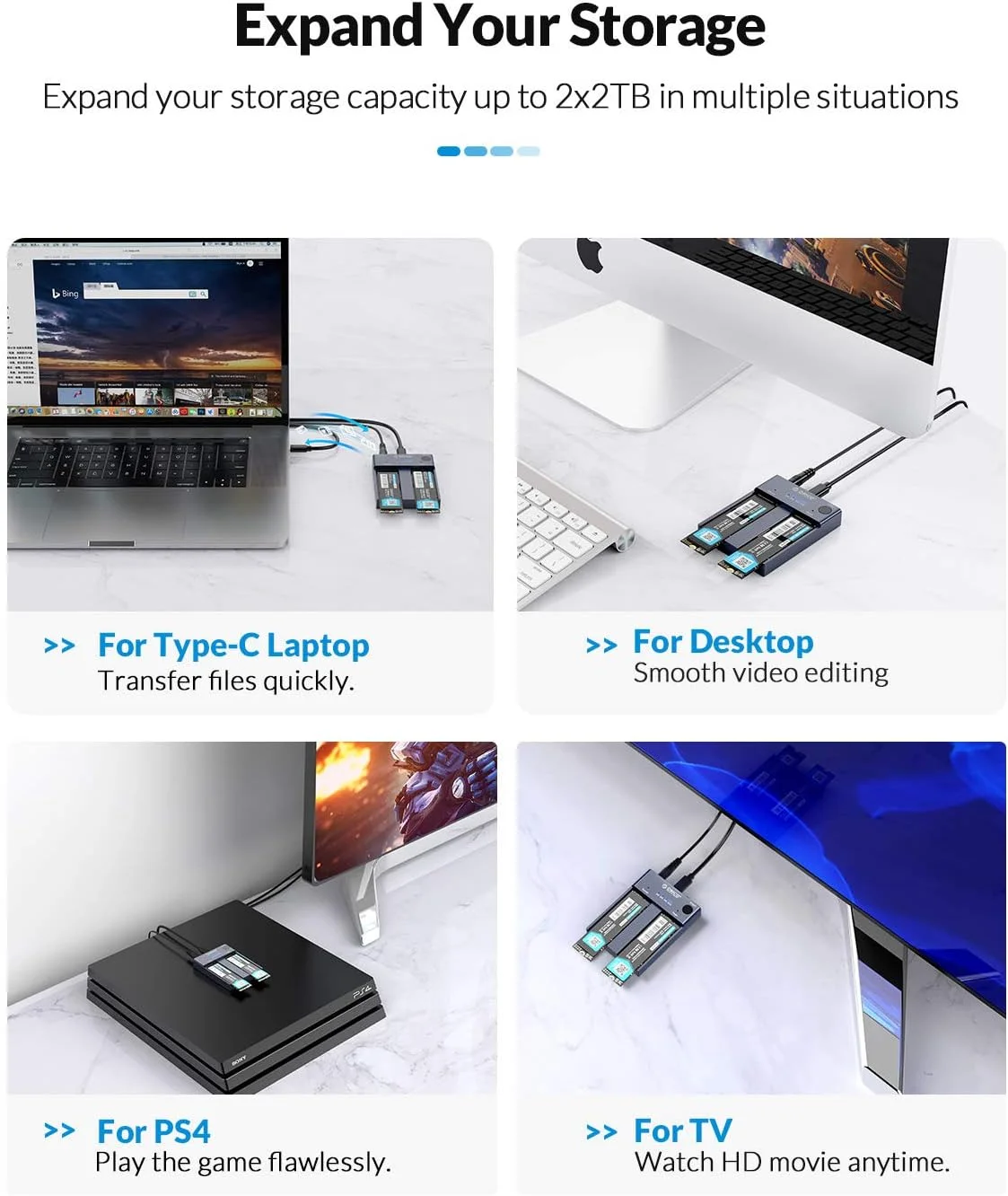 מתקן שכפול כונני SSD דו-ערוצי עם USB ו-Type C – תמונה 5