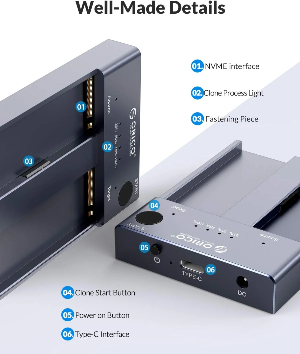 מתקן שכפול כונני SSD דו-ערוצי עם USB ו-Type C – תמונה 4