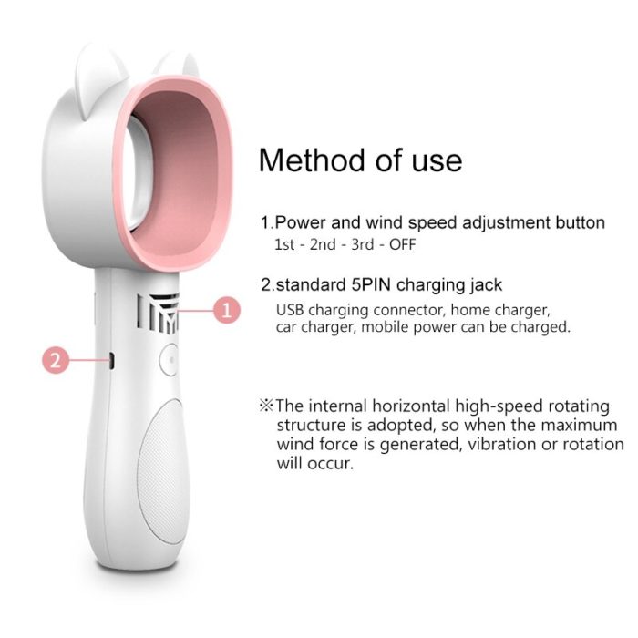 מאוורר נייד ללא להבים נטען USB – בטיחותי לילדים – תמונה 3