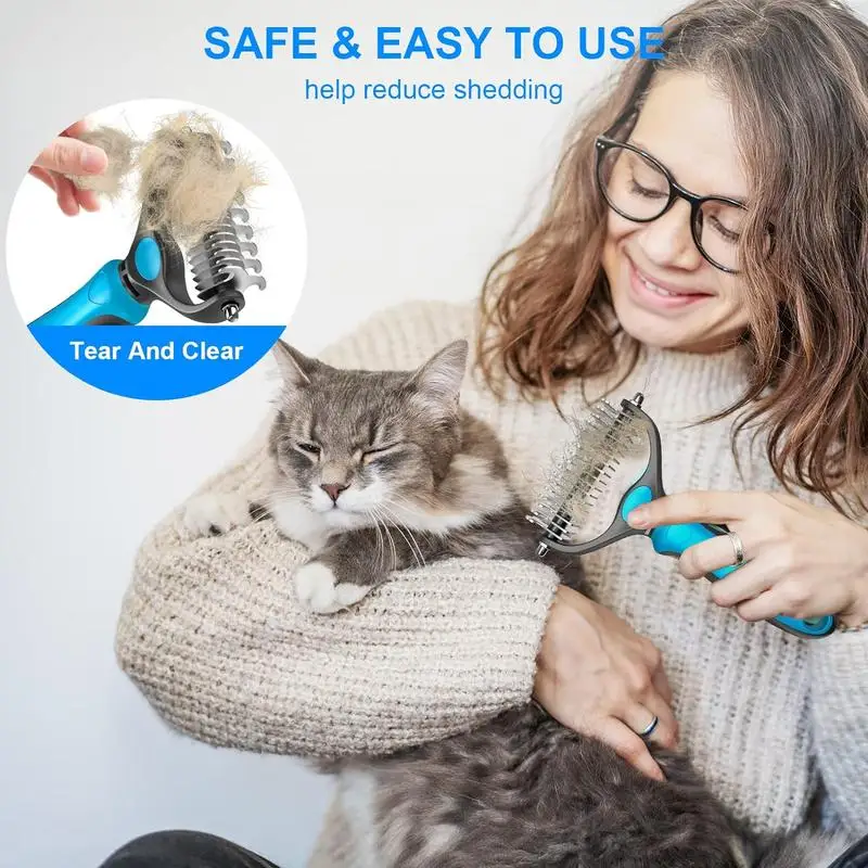 מברשת לכלבים וחתולים 2 ב־1 להסרת פרווה ופתיחת קשרים – תמונה 6
