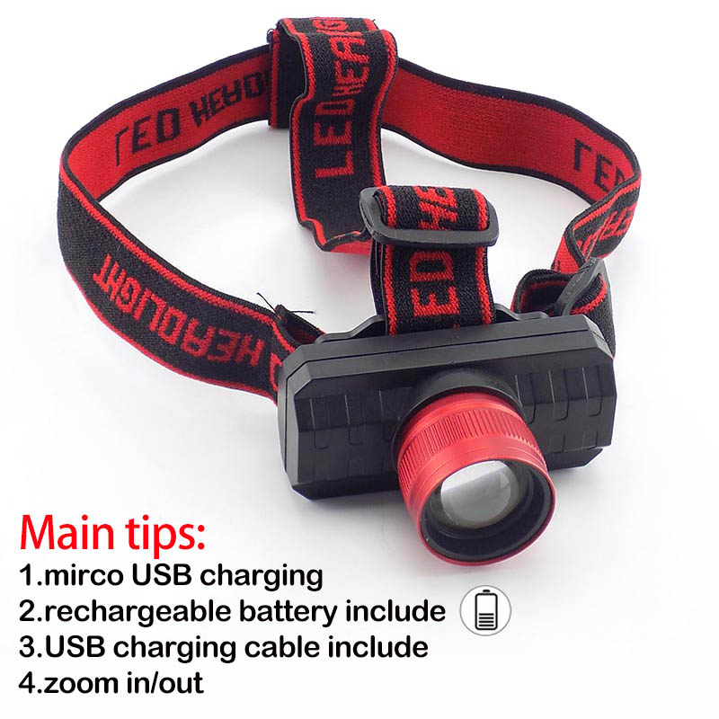 פנס ראש נטען באמצעות USB עם רצועה מתכווננת ועמידות למים – תמונה 4