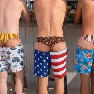 בגד ים מצחיק לגברים עם הדפס חוטיני וישבן – ייבוש מהיר