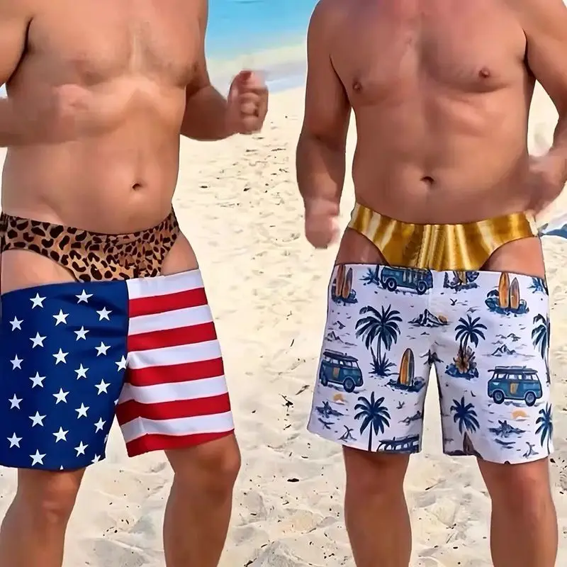 בגד ים מצחיק לגברים עם הדפס חוטיני וישבן – ייבוש מהיר – תמונה 4