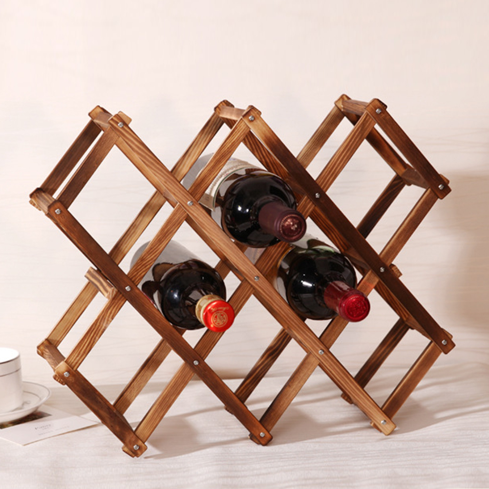 מעמד יין מעץ דקורטיבי לעד 10 בקבוקות לבית