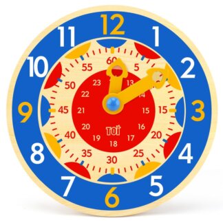 שעון לימוד לילדים מעץ עם תצוגת 24 שעות ושניות