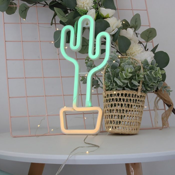 מנורת נאון קקטוס LED לחדר שינה - תאורת לילה עדינה – תמונה 3
