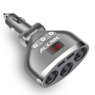 מפצל חיבור מצת לרכב עם 3 שקעים, 2 חיבורי USB וצג מתח