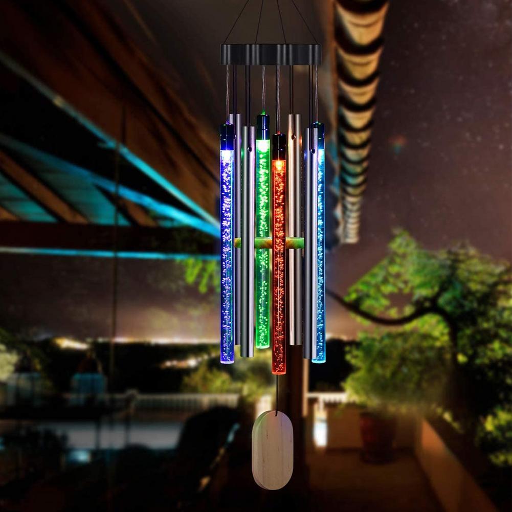 פעמוני רוח סולאריים עם תאורת LED צבעונית לגינה – תמונה 2
