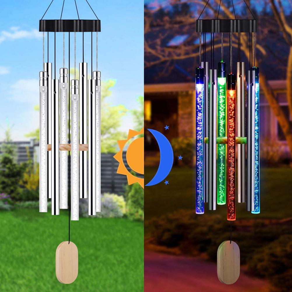 פעמוני רוח סולאריים עם תאורת LED צבעונית לגינה