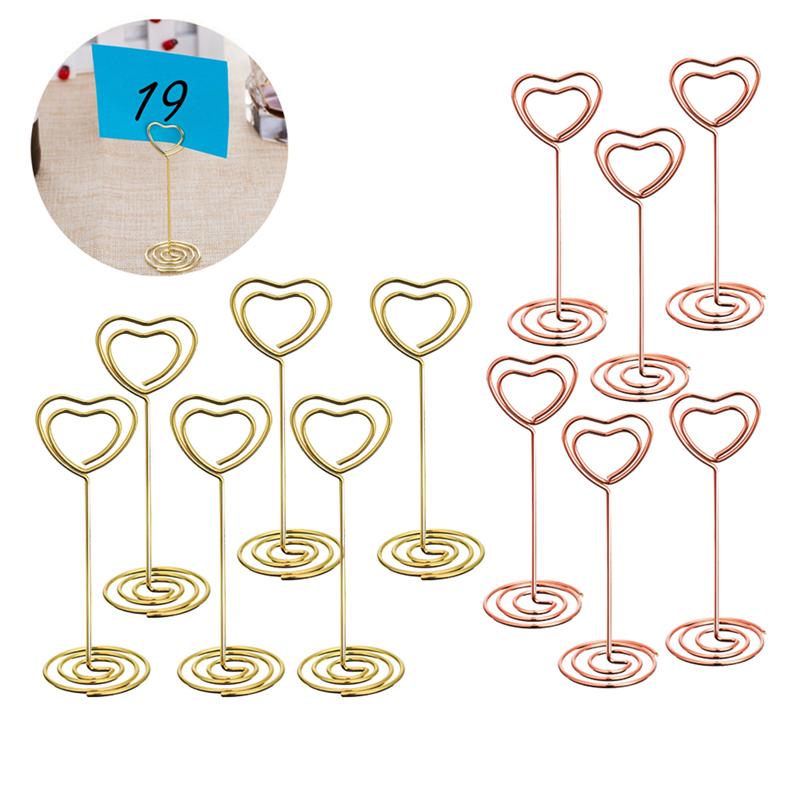 מעמדי שולחן לפתקים ממתכת בצורת לב – מארז 10 יחידות
