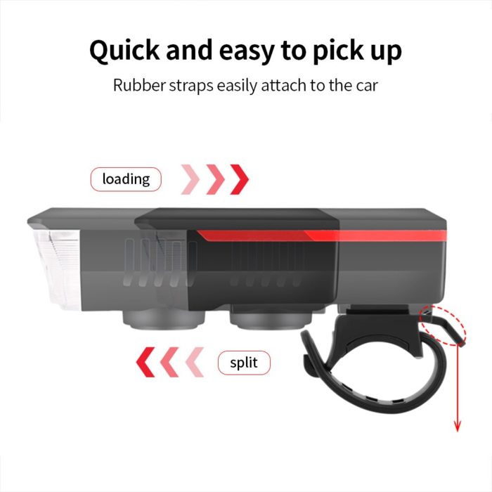 פנס סולארי לאופניים עם צופר 120 דציבל וטעינת USB – תמונה 3
