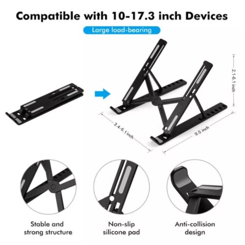 מעמד מתכוונן ללפטופ ארגונומי לגדלים 10–17.3 אינץ' – תמונה 3