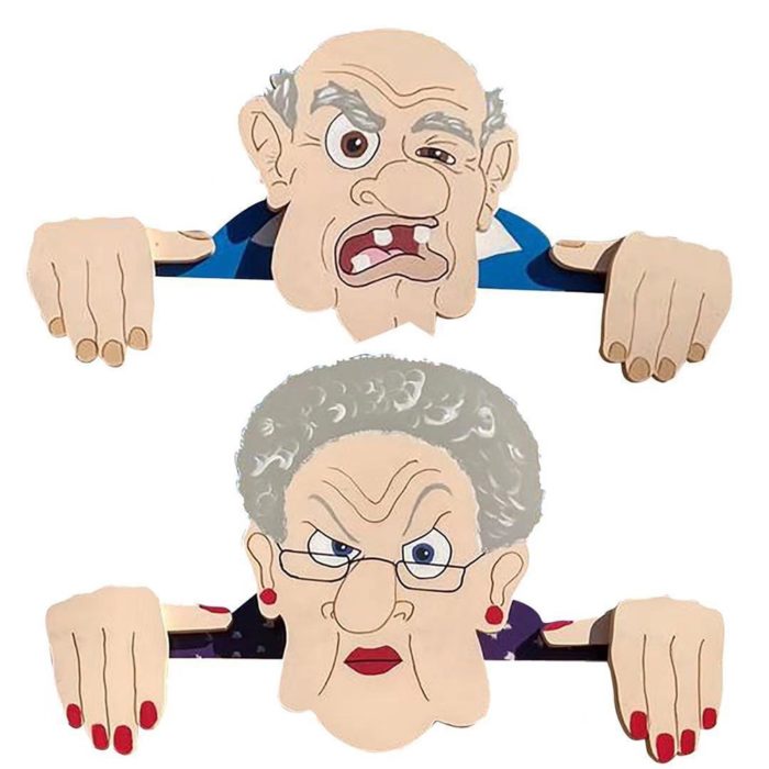 שלט לגדר גינה בדמות זקן כועס מעץ עמיד – תמונה 3