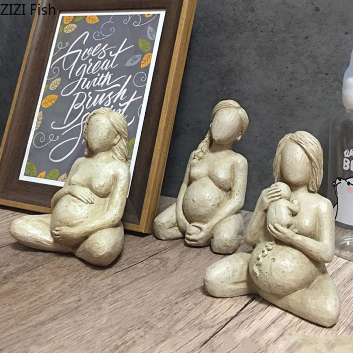 פסלונים אישה בהיריון – סט 3 פסלים בעיצוב כפרי וייחודי – תמונה 3
