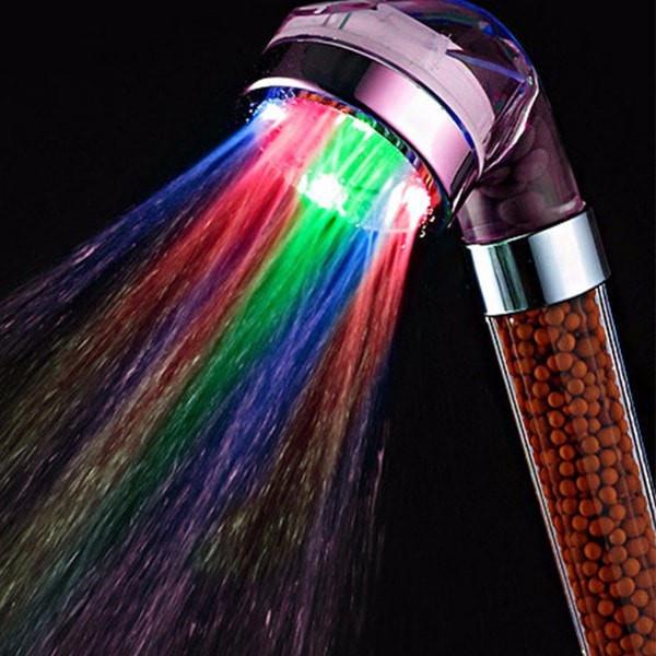 ראש מקלחת LED צבעוני עם 7 צבעים וכדורי מינרל ספא – תמונה 2