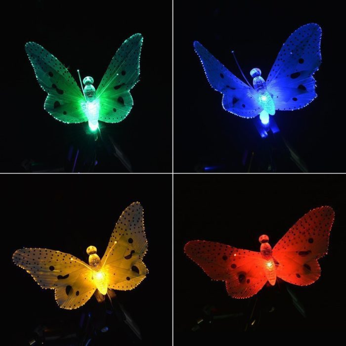 פרפרים סולאריים לגינה עם תאורת LED צבעונית - סט 12 יחידות – תמונה 2