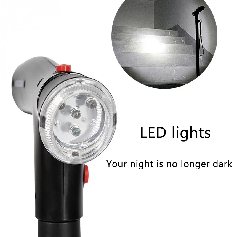 מקל הליכה מתקפל טלסקופי עם פנס LED וכפתור אזעקה – תמונה 4