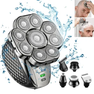 מכונת גילוח לקרחת ופנים נטענת עם ראשים מתחלפים