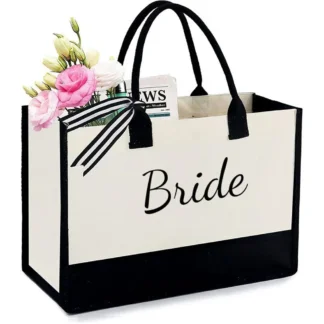 תיק יד לכלה מקנבס עם כיתוב BRIDE - אביזר מושלם