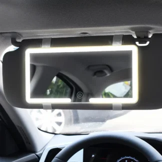 מראת איפור לרכב עם תאורת LED נטענת ומגן שמש