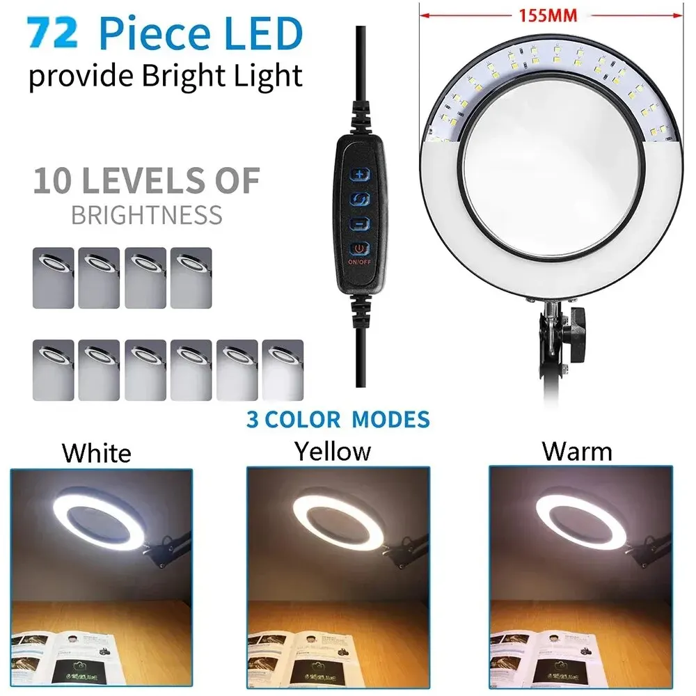 זכוכית מגדלת עם תאורת LED וזרוע מתכווננת לשולחן – תמונה 4
