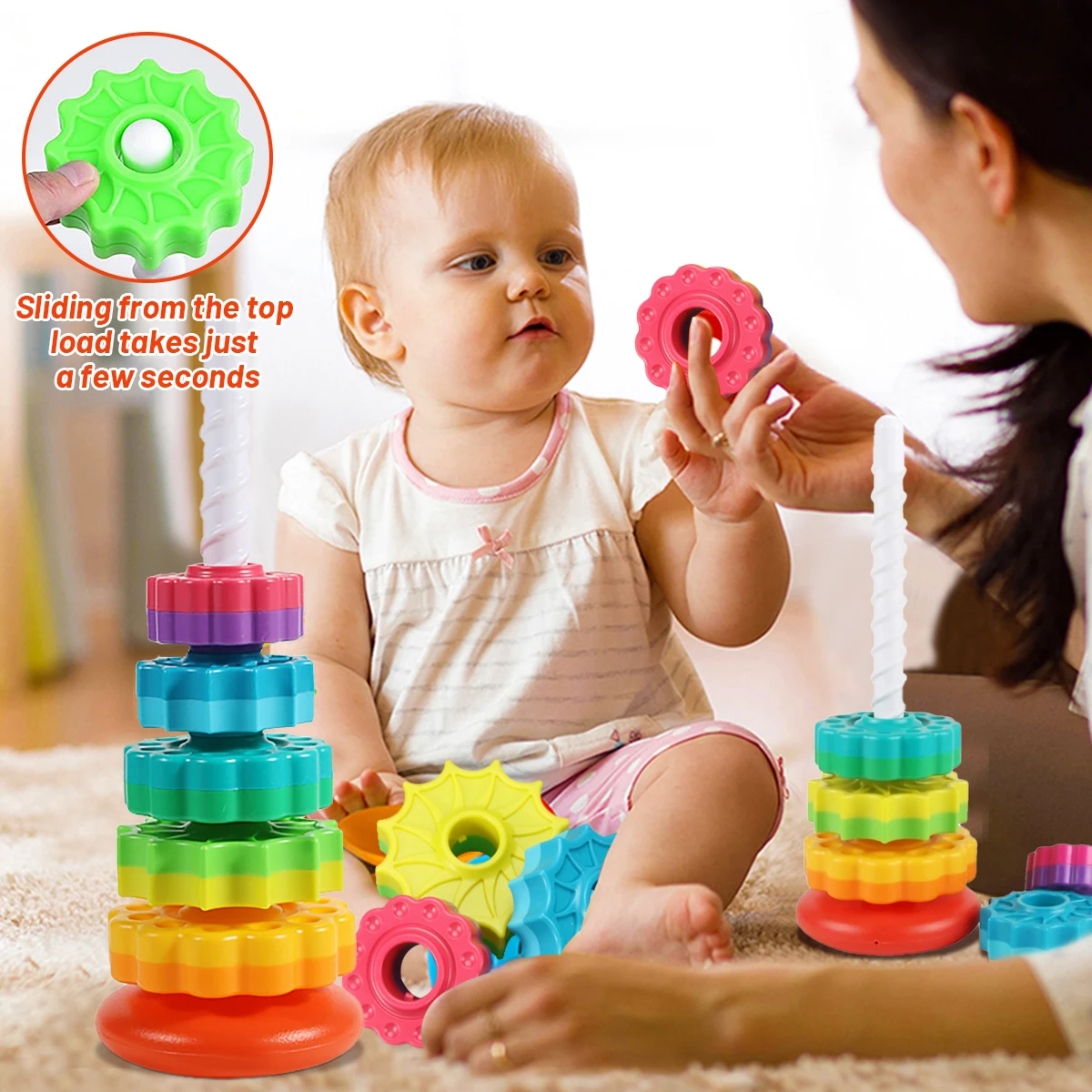 צעצוע חינוכי לתינוקות - מגדל הברגה צבעוני לפיתוח מוטוריקה – תמונה 3
