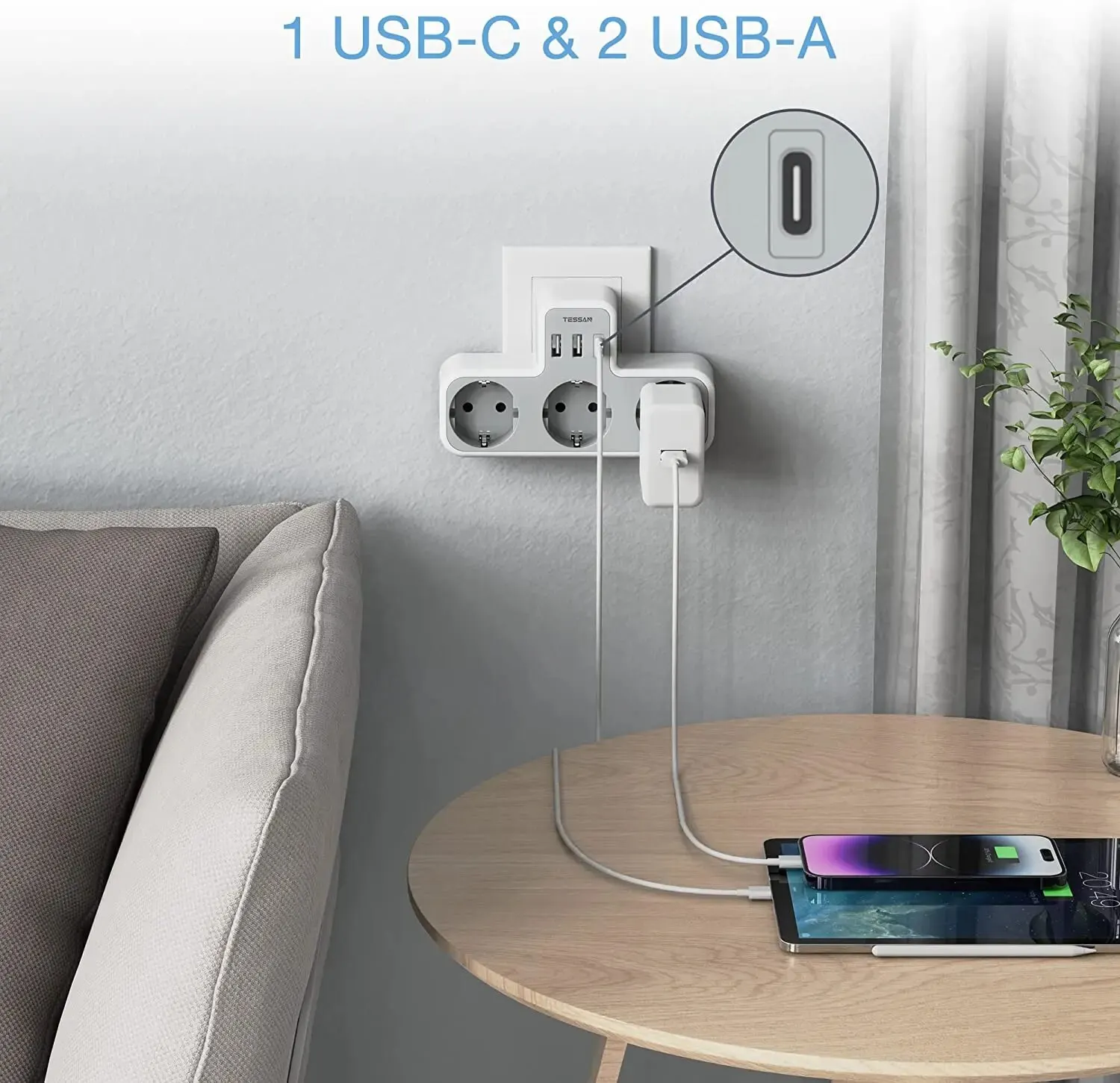 מפצל שקע חכם עם 3 שקעים, 2 USB ו-Type C – תמונה 3