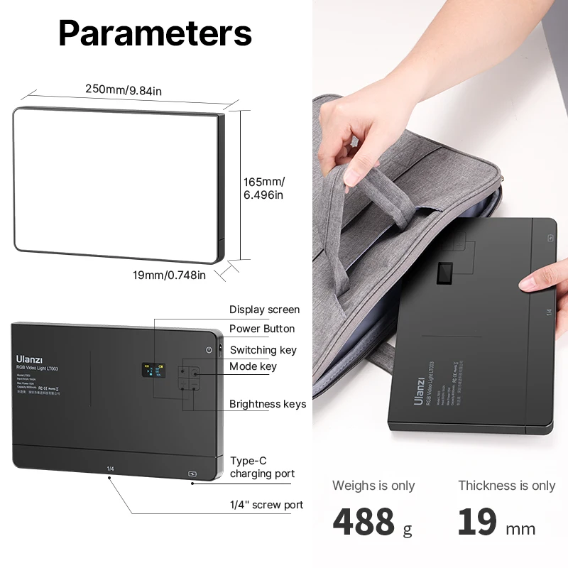 פאנל תאורה RGB לצילום עם 266 LED וסוללה 8000mAh – תמונה 6