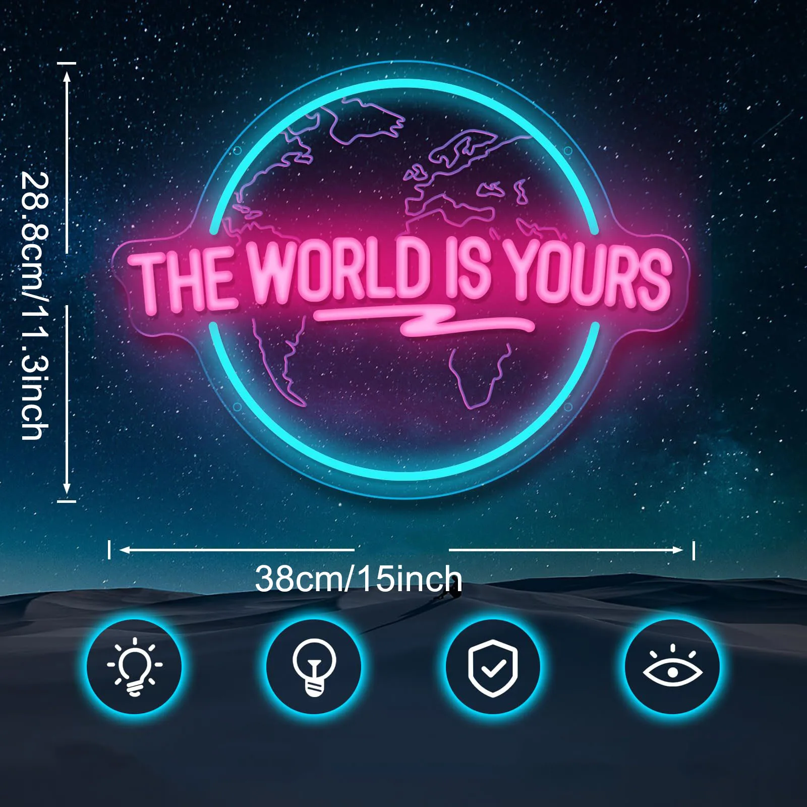 שלט ניאון גלובוס The World Is Yours לעיצוב חדרים ומשרדים – תמונה 6