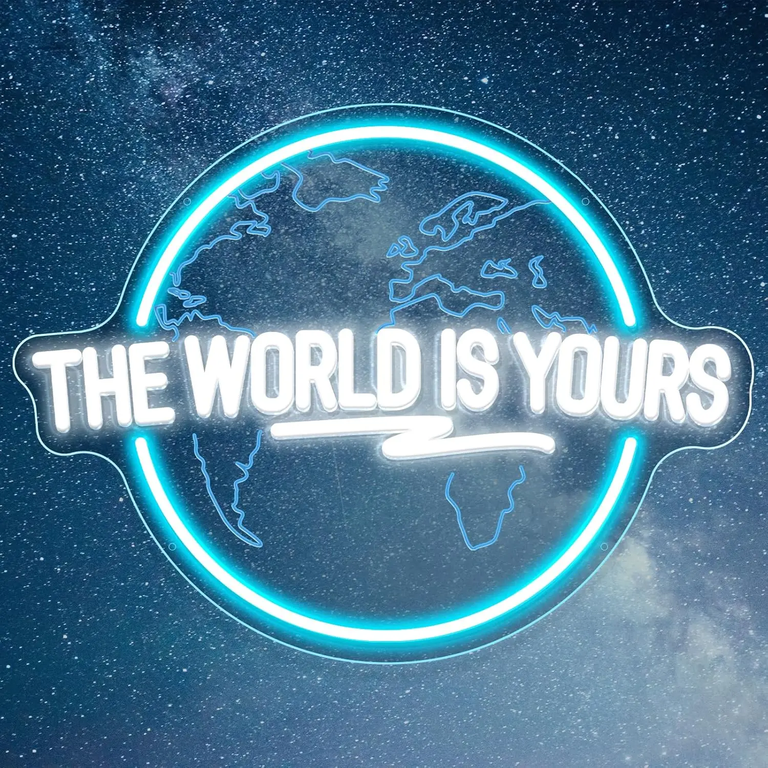 שלט ניאון גלובוס The World Is Yours לעיצוב חדרים ומשרדים – תמונה 4