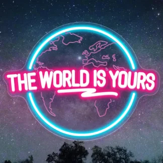 שלט ניאון גלובוס The World Is Yours לעיצוב חדרים ומשרדים