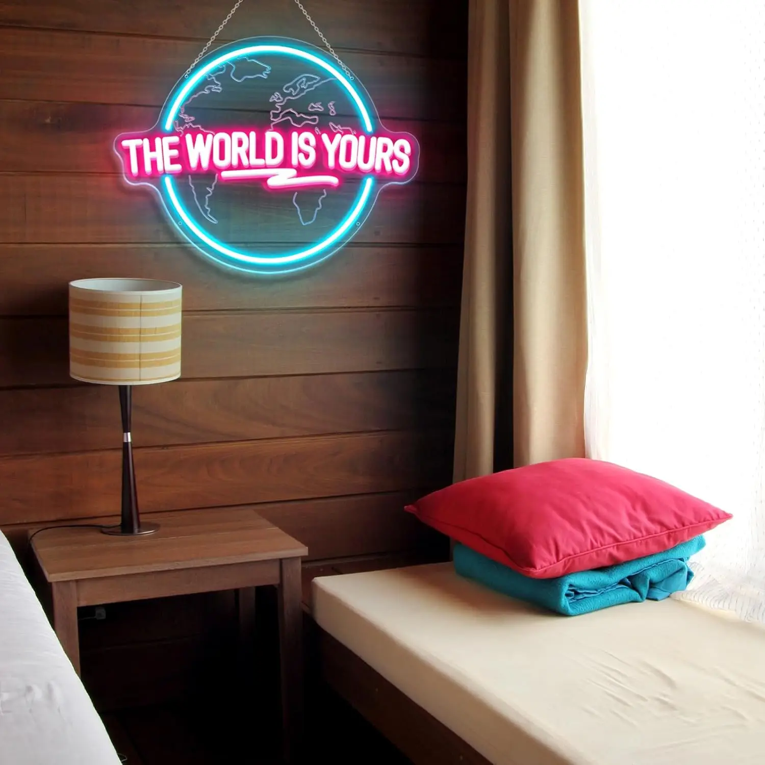 שלט ניאון גלובוס The World Is Yours לעיצוב חדרים ומשרדים – תמונה 2