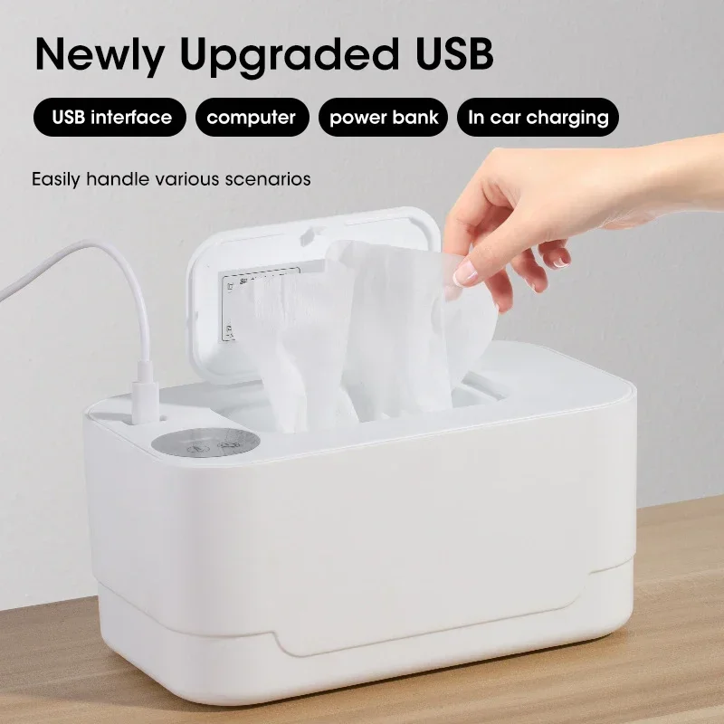מחמם מגבונים לתינוק נייד עם תצוגת LED וטעינת USB – תמונה 3