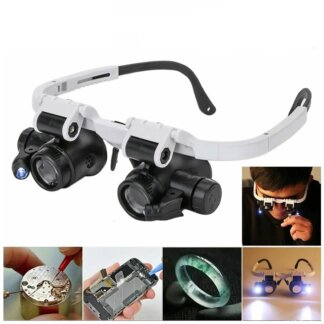 משקפיים זכוכית מגדלת LED עם עדשות מתכווננות לתיקון תכשיטים
