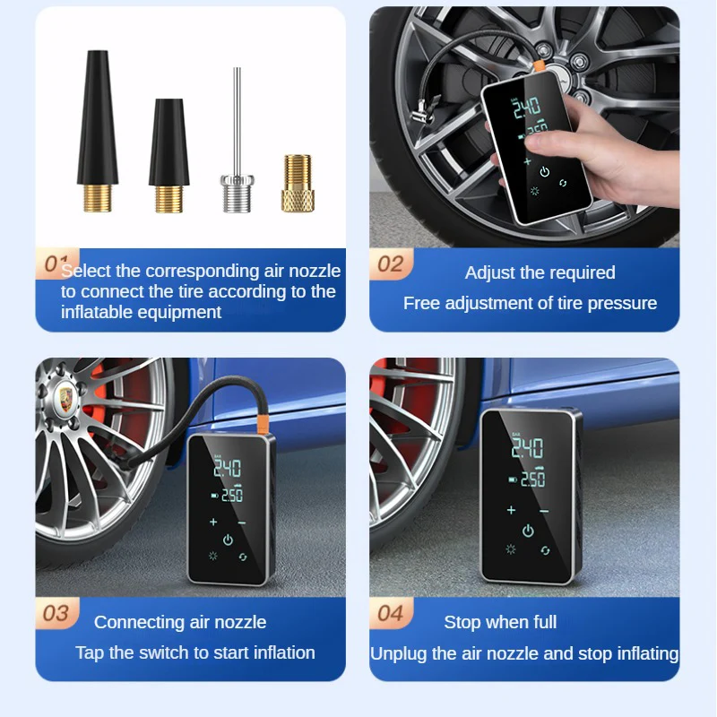 משאבת אוויר אלחוטית 150PSI עם מסך מגע וטעינת טלפון – תמונה 6