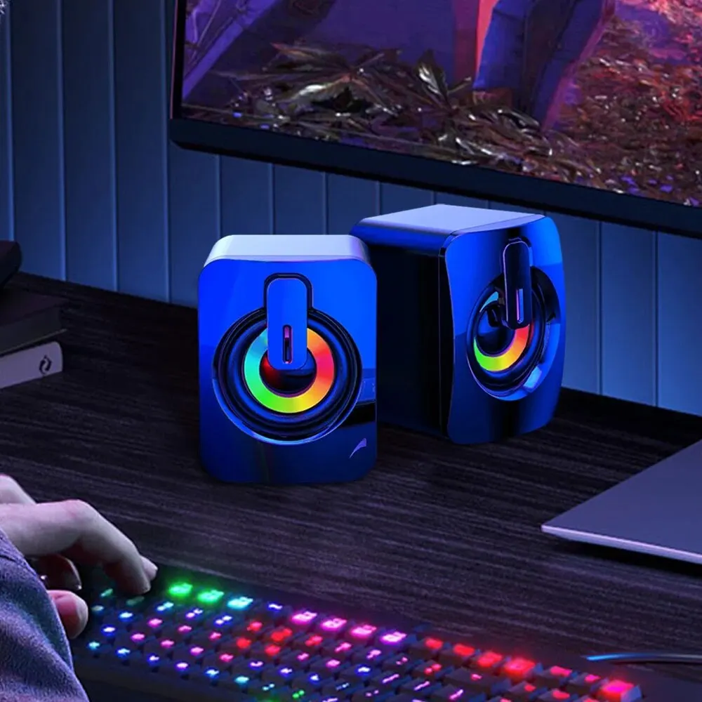 רמקולים למחשב HiFi סטריאו עם USB, LED ומיקרופון מובנה – תמונה 2