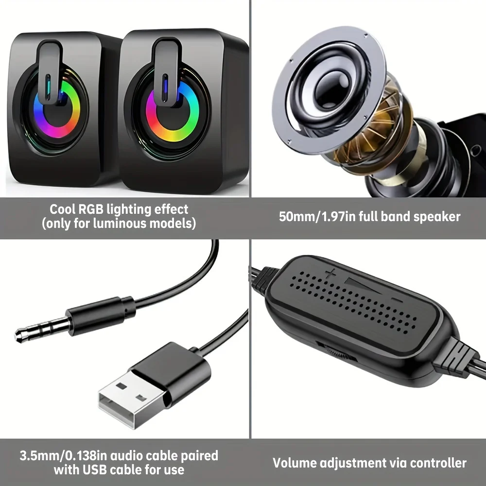 רמקולים למחשב HiFi סטריאו עם USB, LED ומיקרופון מובנה – תמונה 6