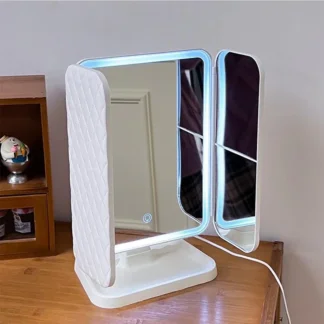 מראת איפור עם תאורת לד נטענת ומתקפלת עם 3 הגדלות