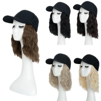 כובע מצחיה עם פיאה מובנית שיער גלי 20 סמ במגוון צבעים
