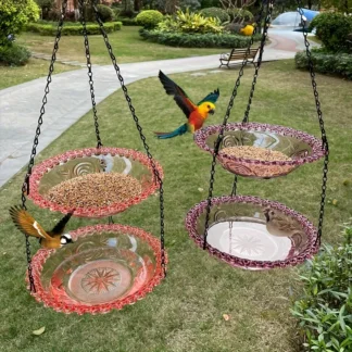 מתקן האכלה לציפורים דו-קומתי עם שתייה ומקלחת לגינה